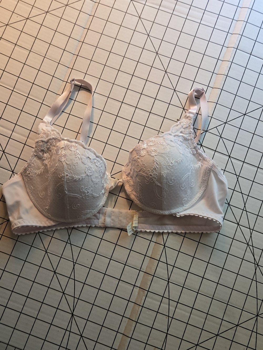 Lace Trim White Push-Up Bra: Z